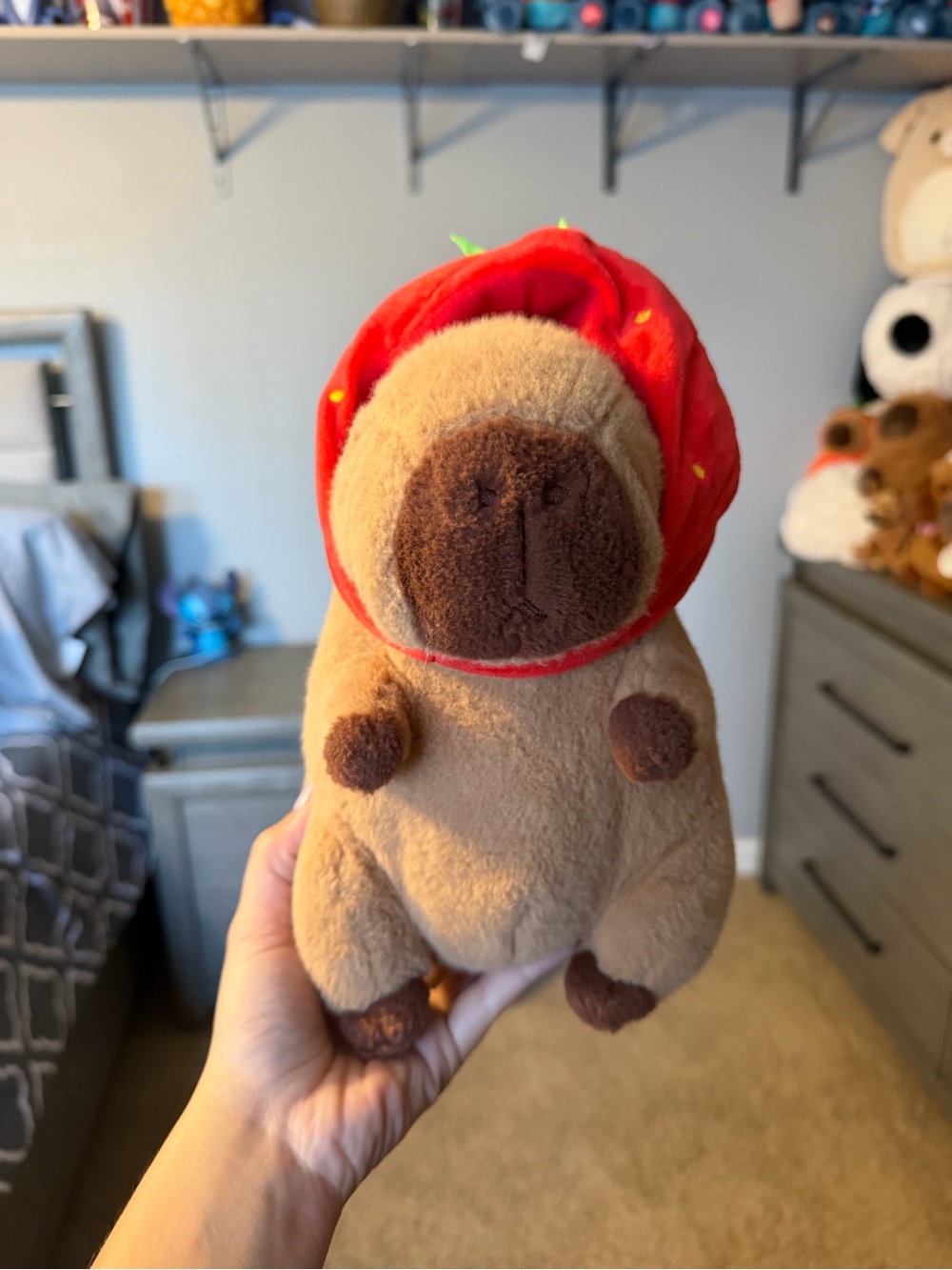 Capybara Plush with Red Strawberry Hat